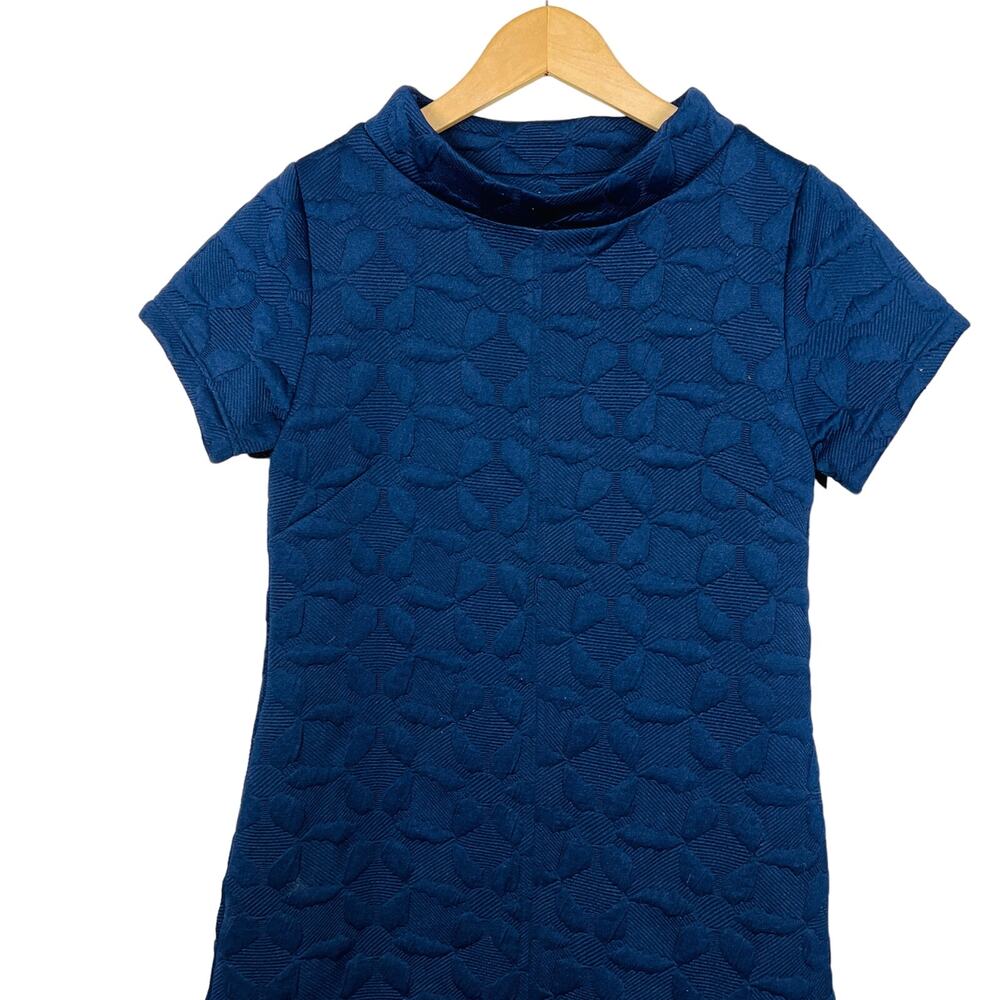 Tabitha x Anthropologie Quilted Floral Sheath Dress Navy Blue Mock Neck - M